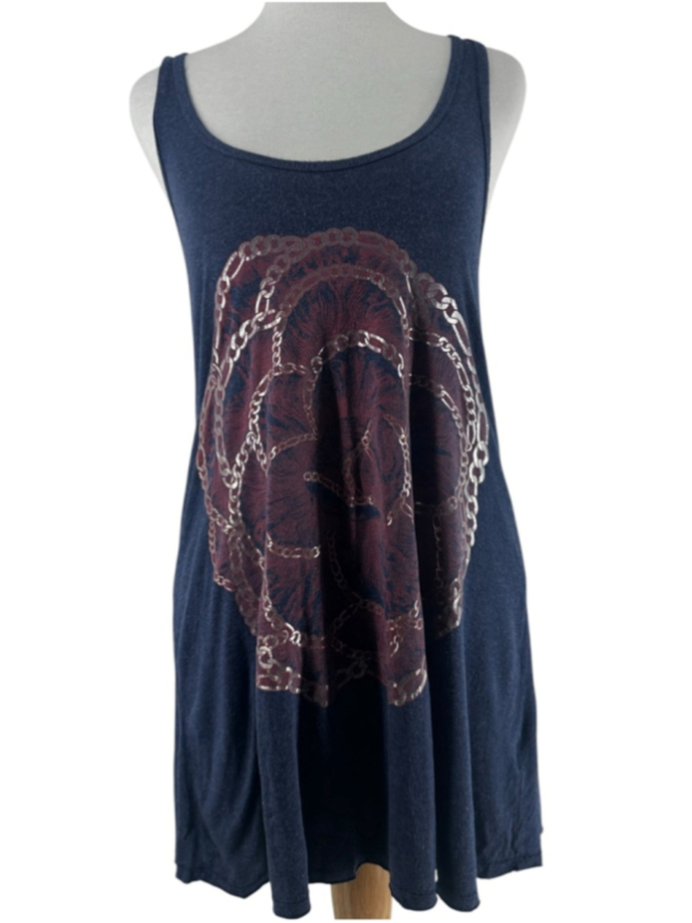 Lauren Moshi Heather Navy Racerback Tank Top floral chain medallion y2& sz sm
